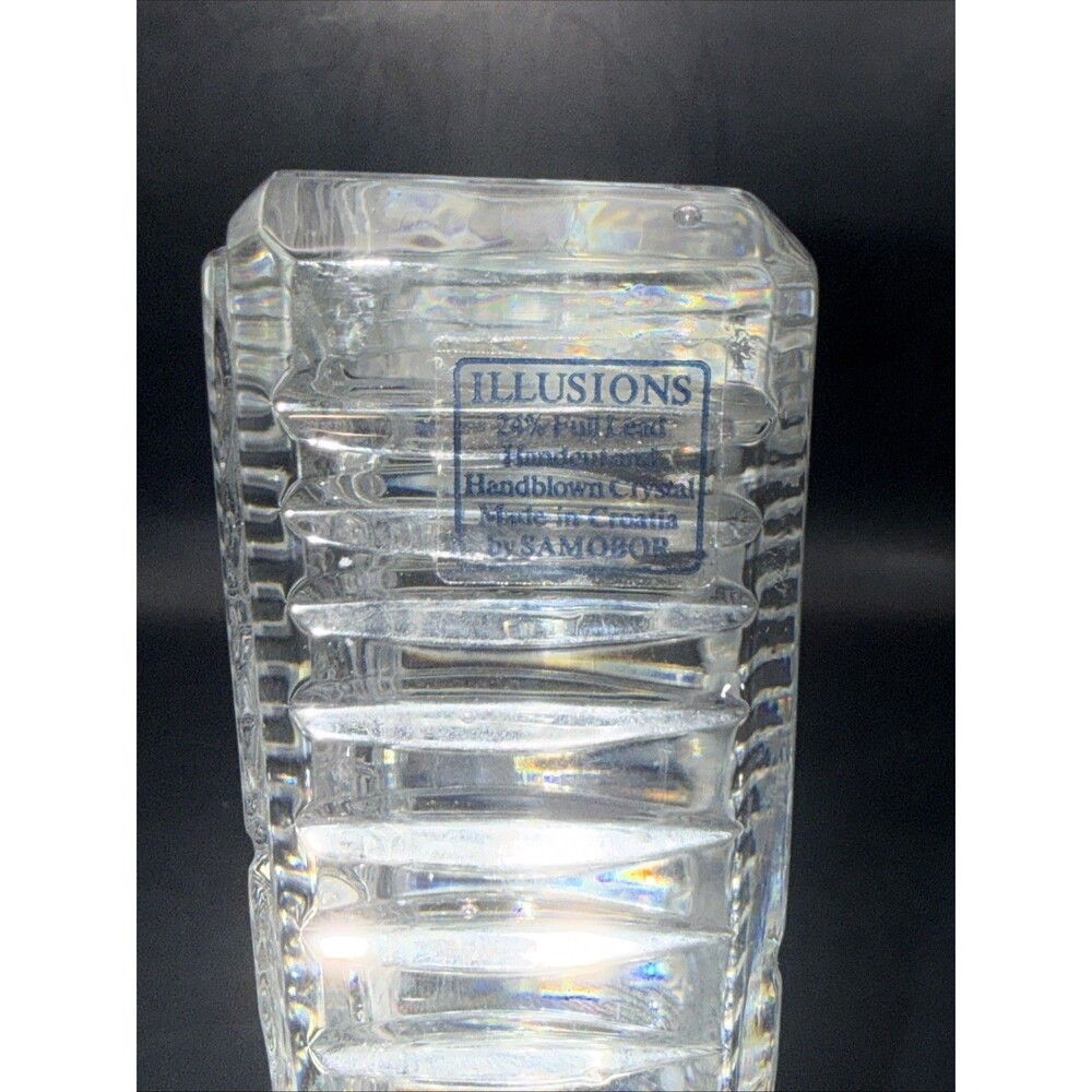 ILLUSIONS BY SAMOBOR 24% FULL LEAD HANDCUT HANDBLOWN FAN SHAPED CRYSTAL BOOKENDS - Picture 6 of 6